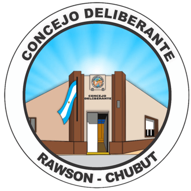 Logotipo del Concejo Deliberante de Rawson Chubut. Muestra el frente del edificio