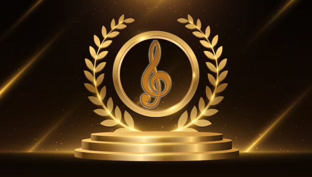 Imagen de un trofeo musical. Para llamar a la acción. Enlace conduce a la página de premios y reconocimientos